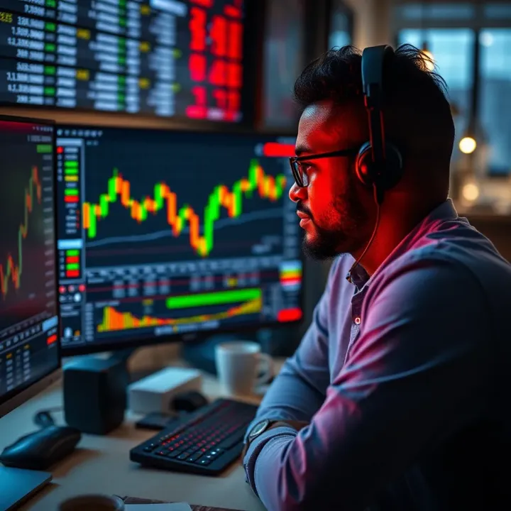Illustration of practicing forex trading on a computer with risk-free virtual funds