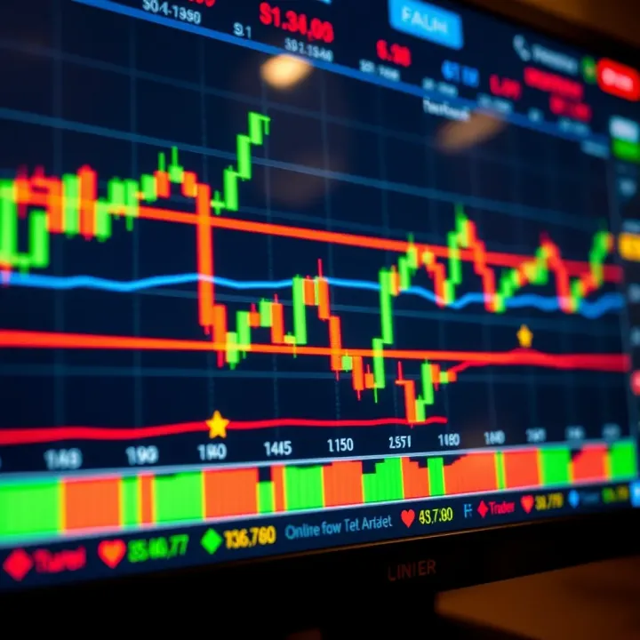 Graph showing currency pairs fluctuating in value on a digital trading platform