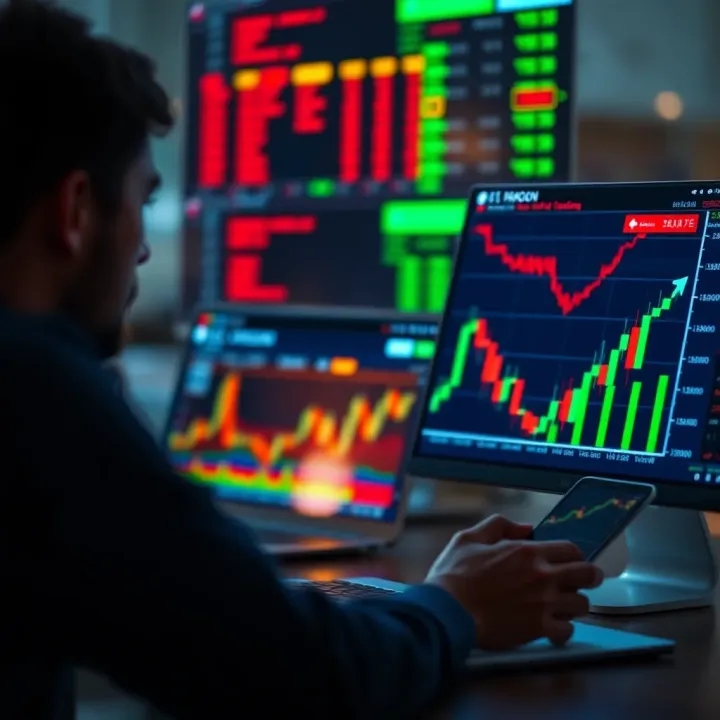 Illustration of a person analyzing financial data with charts and graphs related to forex trading