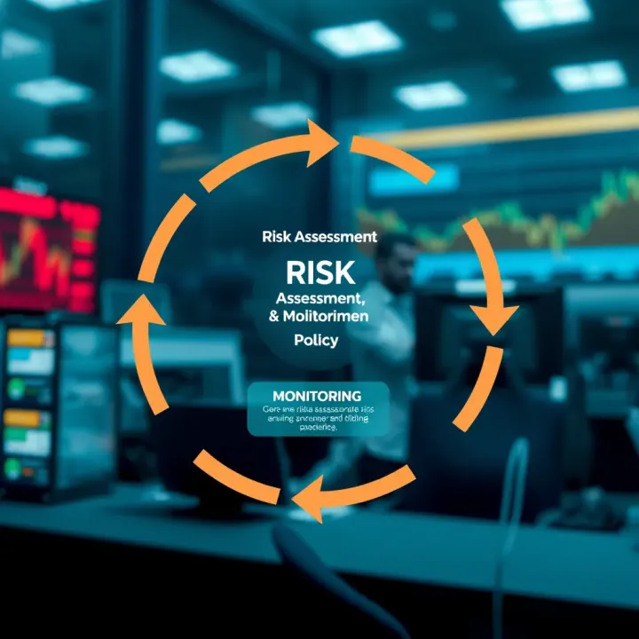 Diagram showing the continuous cycle of risk assessment, mitigation, and monitoring in a business environment