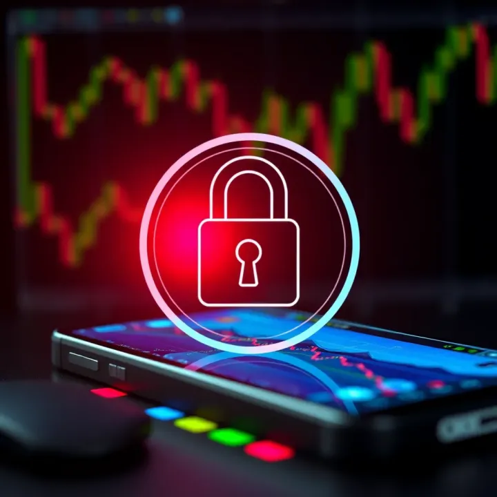 Secure digital lock symbol overlaid on a smartphone showcasing forex market data to emphasize security in mobile trading