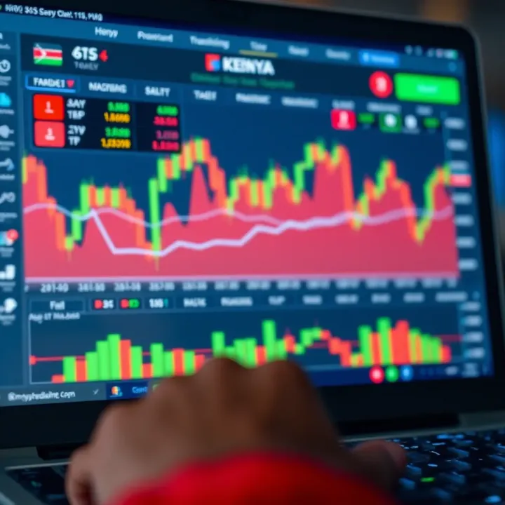 User interface of a binary trading app showing charts and trading options tailored for Kenyan market