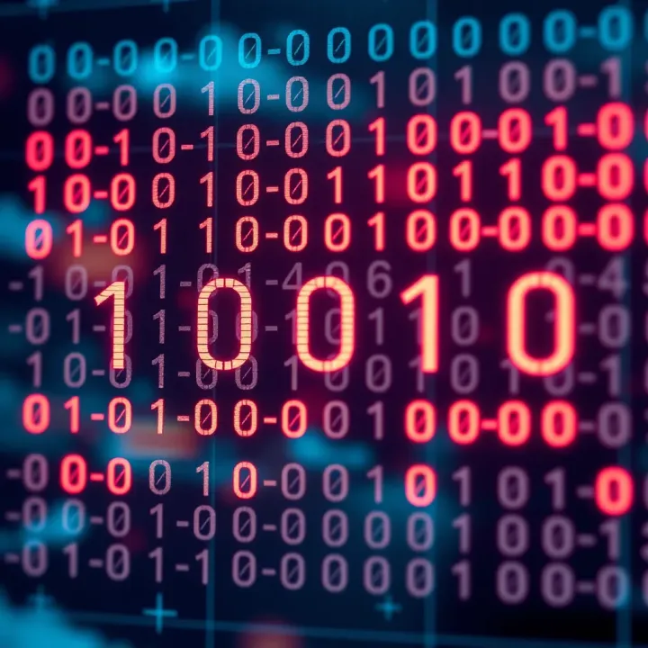 Binary Numeral System Explained Diagram illustrating binary numeral system with ones and zeros in a digital grid