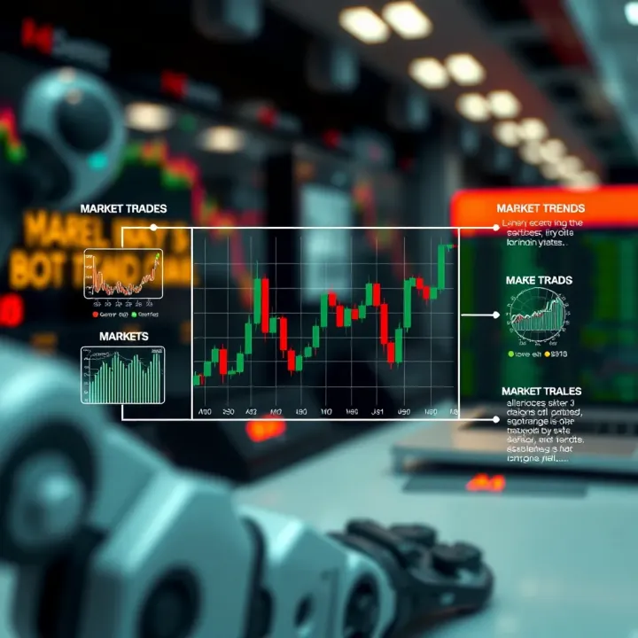 Diagram illustrating the operation of an automated binary trading bot analyzing market trends