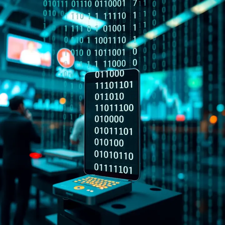 Visual representation of digital devices communicating using binary code signals