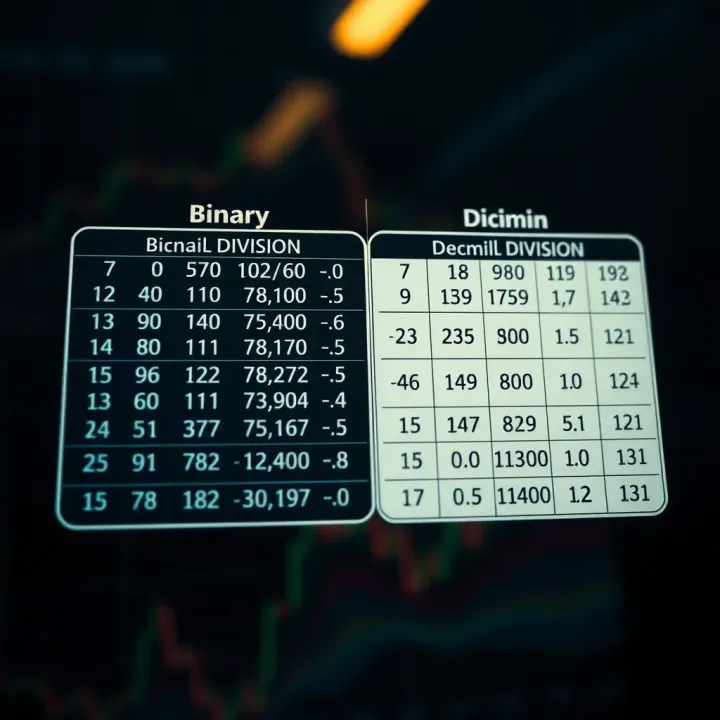 Comparison of Binary and Decimal Division Methods Comparison chart showing differences between binary and decimal division techniques