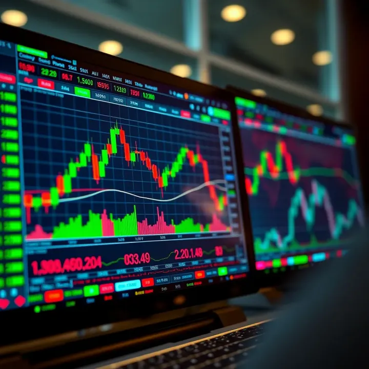 Digital trading platform interface showing binary options trading charts and market analysis