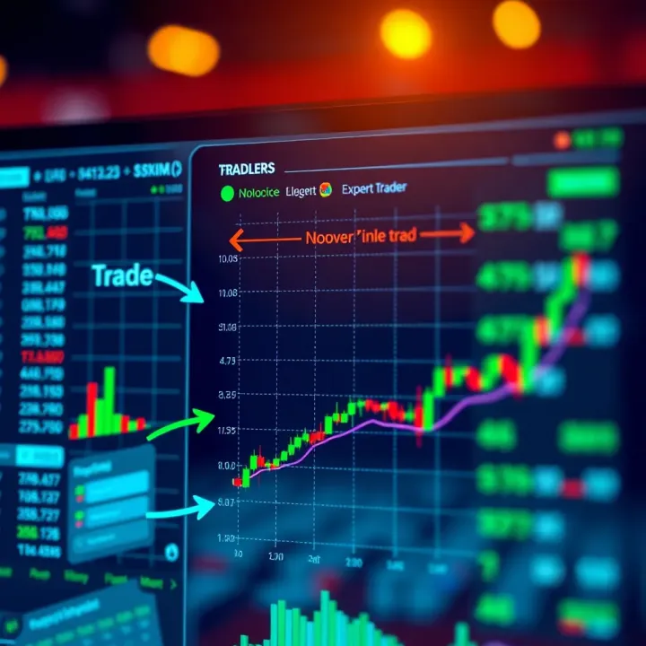 Graph showing the connection between novice and expert traders with arrows indicating automatic copying of trades