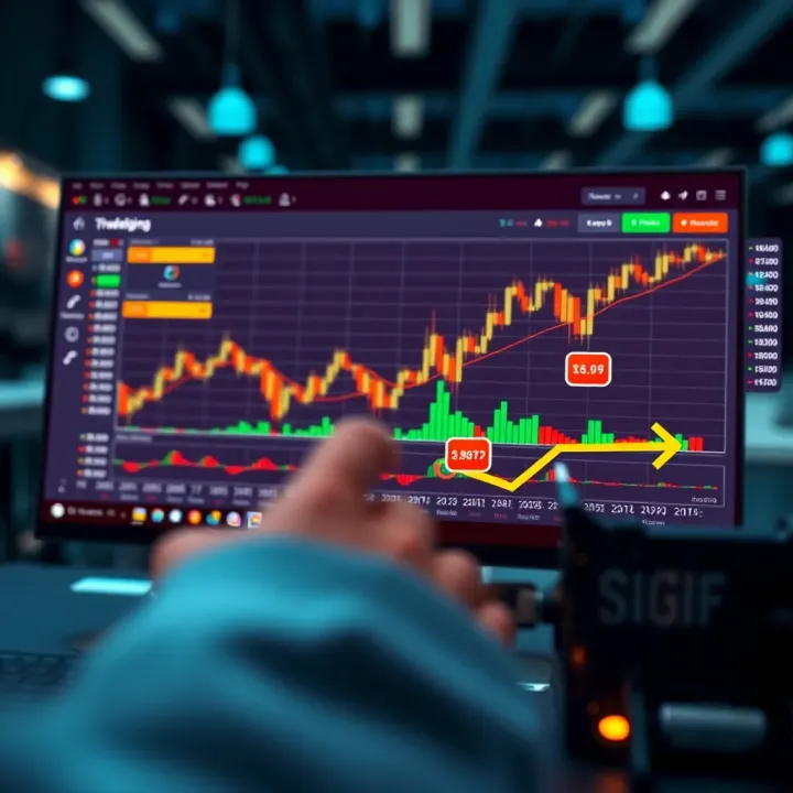 Graphic illustration showing a digital dashboard with trading statistics and charts connected by arrows representing automatic trade copying
