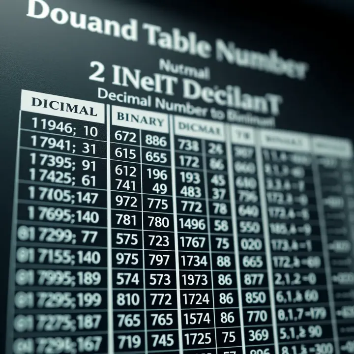 Chart illustrating various binary numbers alongside their decimal equivalents for comparison
