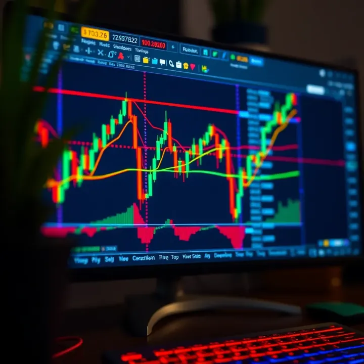 Illustration showing common forex chart patterns like head and shoulders, triangles, and double tops on a trading screen
