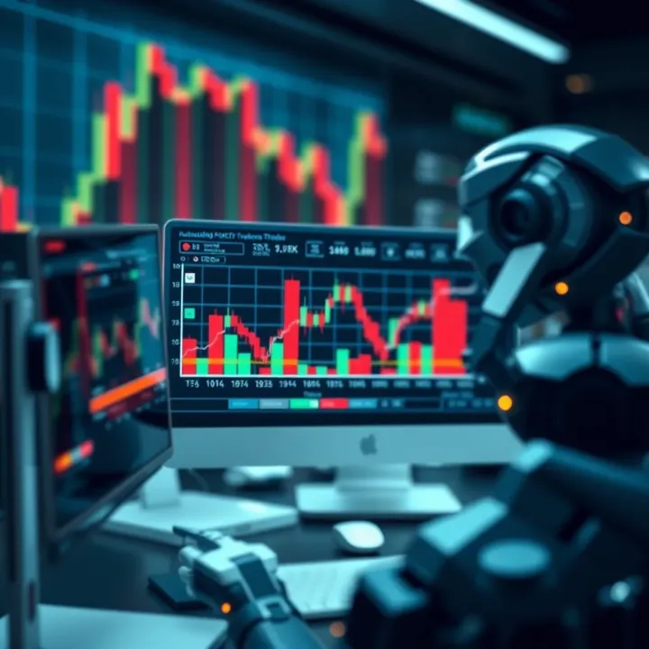 Diagram showing automated forex trading bot analyzing market trends and executing trades