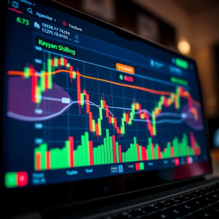 Forex trading platform interface showing currency charts with Kenyan Shilling pairs and trading indicators