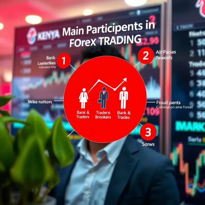 Graphic showing key participants in the forex market including banks, traders, and brokers