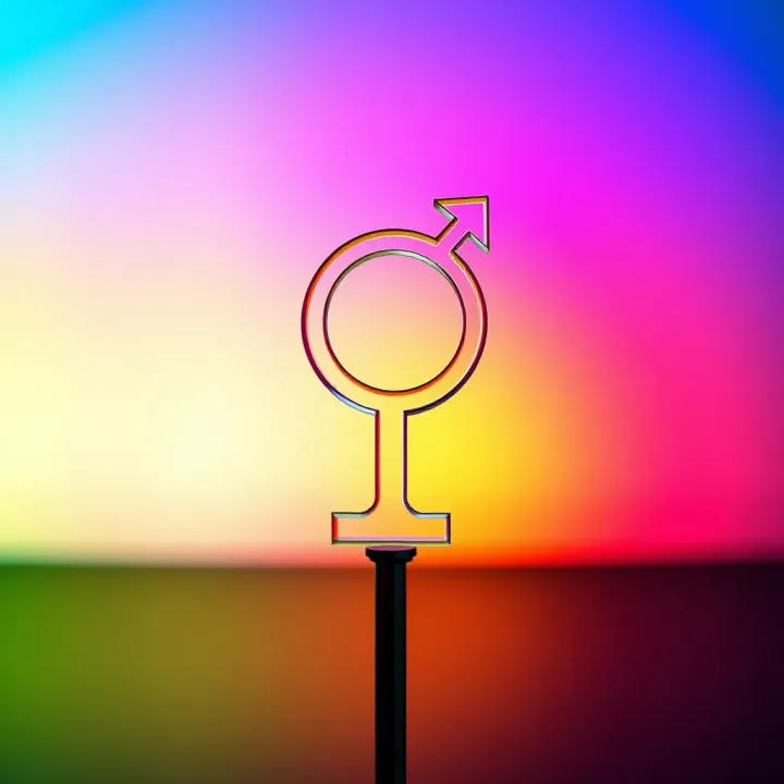 Symbol representing gender diversity and inclusion with a colorful spectrum background