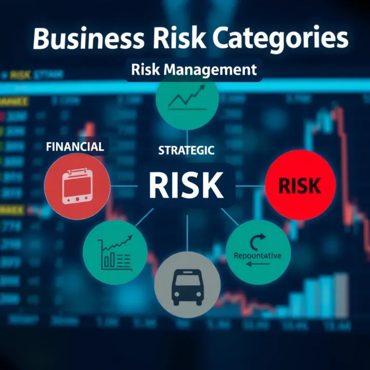 Diagram showing different types of business risks such as financial, operational, strategic, compliance, and reputational