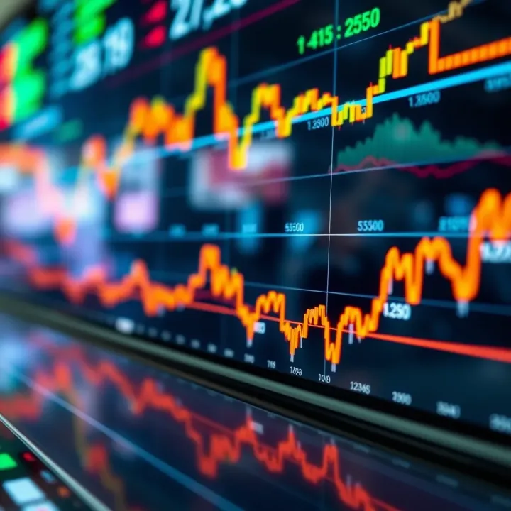 Graph showing currency exchange rate fluctuations in forex trading